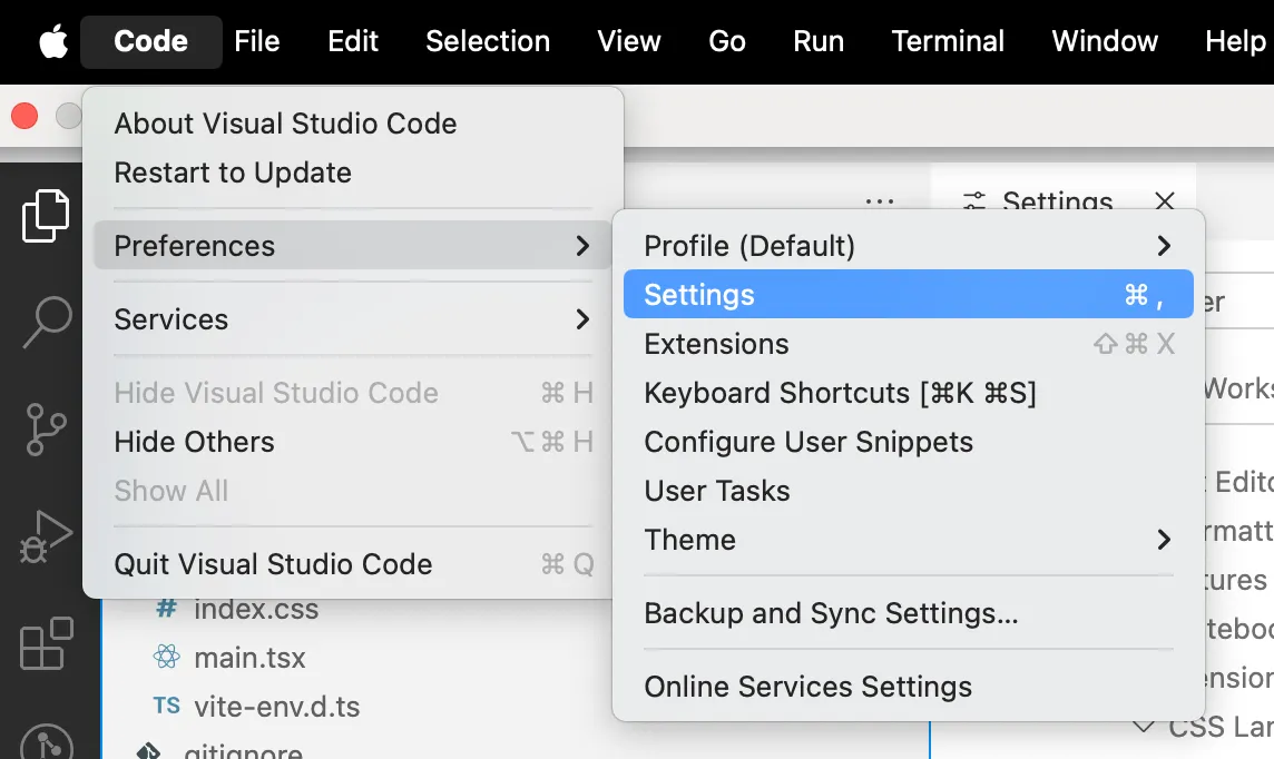 Настройки в VS Code