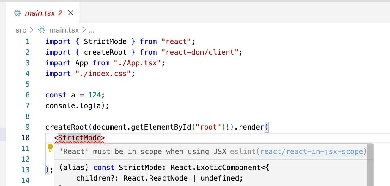 Правило react/react-in-jsx-scope